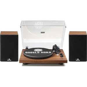 ANGELS HORN Giradischi Vinile, Giradischi Sistema HiFi Bluetooth, Vintage Lettore Vinile con Altoparlanti da Scaffale Doppi, Preamplificatore Fono Integrato e Cartuccia Magnetica AT-3600L Legno