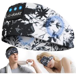 LC-dolida Cuffie per Dormire Fascia Bluetooth Maschera Sonno, Fascia Sportiva Bluetooth Cuffie Fascia con Microfono,10-14 Ore di Riproduzione,Cuffie Per jogging, Sport,Yoga,Sleepers Laterali