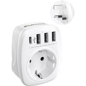 LENCENT Adattatore Presa UK da Viaggio, Adattatore Universale Spina Inglese, Caricatore Spina UK 3 USB e 1 Tipo C, Europea da 2 Pin a GB 3 Pin per Irlanda, Regno Unito, Scozia, Singapore (Tipo G)