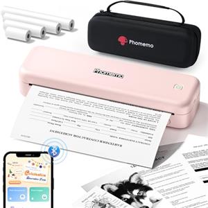 Phomemo M834 Stampante Portatile A4, Stampante Termica Portatile, Connessione Bluetooth e USB, Supporta Carta Termica A4, Con Custodia per il Trasporto e 4 Rotoli di Carta Termica, Rosa