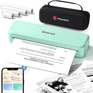 Phomemo M834 Stampante Portatile A4, Stampante Termica Portatile, Connessione Bluetooth e USB, Supporta Carta Termica A4, Con Custodia per il Trasporto e 4 Rotoli di Carta Termica, Verde