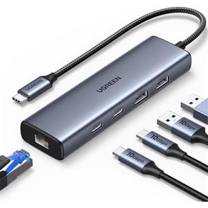 UGREEN Hub USB-C a Ethernet 6 in 1 1000Mbps Adattatore RJ45 Thunderbolt 3 a Gigabit Convertitore Tipo C Compatibile con iPhone 15 Plus Max MacBook Pro Air M2 iMac iPad Dell XPS Xiaomi Mi13 Galaxy S24