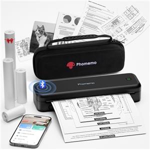 Phomemo M834 Stampante Portatile A4, Stampante Termica Portatile, Connessione Bluetooth e USB, Supporta Carta Termica A4, Con Custodia per il Trasporto e 4 Rotoli di Carta Termica, Nero