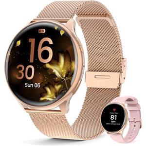 Loekneue Smartwatch Donna con Chiamate 1,39'' Orologio Touchscreen HD /SpO2/Ciclo Mestruale/Monitoraggio del Sonno/IP67Impermeabile/Fitness Pedometro/iOS Android Oro Rosa