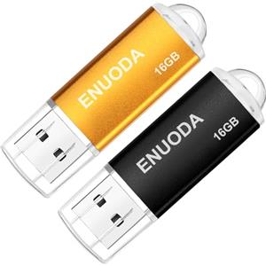ENUODA Chiavetta USB 16GB 2 Pezzi Pennetta USB 2.0 Unità Memoria Flash per Archiviazione Dati con Luce LED (Nero Oro)