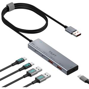 TSUPY Hub USB 3.2 Gen 2, Sdoppiatore USB 3.2 con 2 porte Tipo-C + 2 porte Tipo-A, 10Gbps Splitter USB in alluminio con cavo da 120 cm per laptop, desktop, PC, Xbox e Mac ecc.