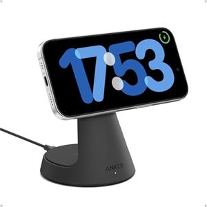 Anker MagGo Stazione di ricarica 2-in-1 di, compatibile MagSafe, caricatore wireless iPhone certificato Qi2 da 15W,regolabile e super resistente,per iPhone serie 16/15 e altro (adattatore non incluso)