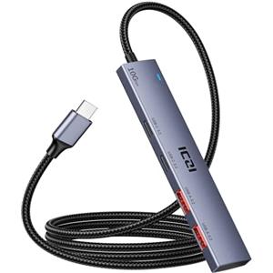 ICZI Hub USB C 3.2 10Gbps 4 Porte Multipresa Sdoppiatore USB-C 3.2 Gen 2 con Cavo 120cm compatibile con MacBook Pro/Air M3, Surface, Galaxy S24 Ultra, iPhone 16 Pro Max
