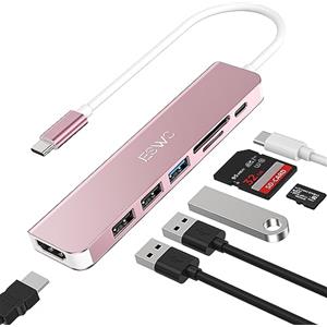 JESWO Hub USB C, Adattatore USB C 7 in 1, con HDMI 4K, USB 3.0, lettore di schede SD/TF, 100W PD, adattatore multiporta, compatibile con MacBook Pro/Air, iPad Pro, Dell XPS...(oro rosa)