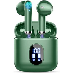 Rinsmola Cuffie Bluetooth, Auricolari Bluetooth con 4 HD Mics, HiFi Stereo Cuffie Wireless in Ear, ENC Cancellazione Rumore Cuffie Senza Fili, 3.7g Mini Cuffiette Wireless, 30 Ore/IP7 Impermeabili, Verde