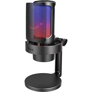 FIFINE USB Microfono per PC Gaming PS4 PS5, RGB Microfono a Condensatore per Streaming, Podcasts, con Controllo RGB, Tocco Muto, Jack per Cuffie e Filtro Anti-Pop