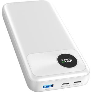 A ADDTOP Power Bank 20000mAh Batteria Esterna - A ADDTOP 22,5W Ricarica Rapida Caricabatteria Portatile PD3.0 QC4.0 con Display Digitale LED e 3 Porte, 2 USB C In&Out, 1 USB A per Smartphone Tablets Bianco
