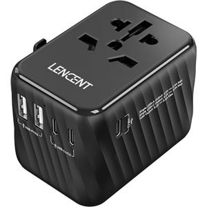 LENCENT Adattatore da Viaggio Internazionale, Adattatore Presa Universale con 5.6A 3 Porte USB C e 2 USB A, Caricatore da Muro per Viaggio In Tutto il Mondo per EU a UK USA AUS (Tipo C/G/A/I)-Nero
