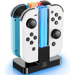 Tokluck Ricarica per Joycon per Nintendo Switch/OLED, Base di Ricarica USB Controller Switch, Caricatore per 4 Joycon Switch con Indicazione LED e Cavo Type-C