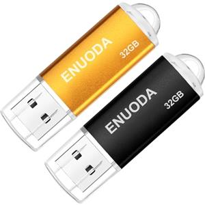 ENUODA Chiavetta USB 32GB 2 Pezzi Pennetta USB 2.0 Unità Memoria Flash per Archiviazione Dati con Luce LED (Nero Oro)