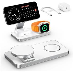 KEEPRO Caricabatterie senza fili con MagSafe, 3 in 1 stazione di ricarica per Apple Pieghevole Inductive Wireless Charger per iPhone 16 15 14 13 12, Apple Watch 10/9/8/7/6/SE/5/4/3/, per AirPods Pro