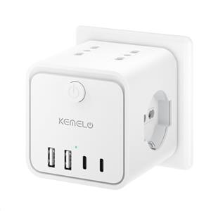 KEMELO Ciabatta Elettrica Multipresa con 4 Prese Universali 10/16A ITA e Schuko, Ciabatta Multipresa con 2 USB A+2 USB C,Presa Multipla Spina Piatta Salvaspazio con Interruttori per Casa, Ufficio Nero