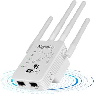 aigolink 1200Mbps Ripetitore WLAN Potente per Casa, Amplificatore Segnale WiFi Range Extender 5GHz & 2.4GHz Dual Band, Compatibile con Router Fibra, modalità AP, 2 porte LAN/WAN-802.11AC/B/G/N