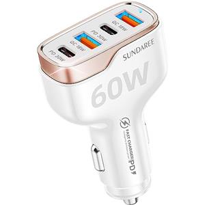 SUNDAREE Accendisigari USB C,60W Multi 4 Porte 12V 24V PD QC Fast Charge Carica Rapida Tipo C Caricabatterie Auto Cellulare Adattatore for Samsung A14/iPhone 14/Redmi Note 12/ OPPO/iPad/Galaxy Tab