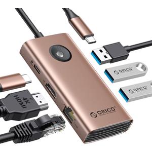 ORICO Docking Station, 6 in 1 USB C Dock con HDMI 4K + PD100W + 3 USB 3.0 + Ethernet, USB C Hub Multiport Adattatore per MacBook/Dell/HP/Surface/Lenovo