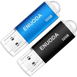 ENUODA Chiavetta USB 32GB 2 Pezzi Pennetta USB 2.0 Unità Memoria Flash per Archiviazione Dati con Luce LED (Nero Blu)