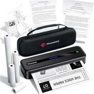 Phomemo M832 Kit Stampante Portatile A4, Stampante Termica Senza Fili Senza Inchiostro Compatibile con Smartphone e Laptop, Con Custodia per il Trasporto e 4 Rotoli di Carta Termica, Nero
