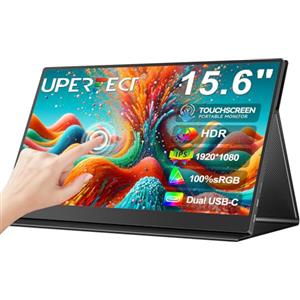 UPERFECT 15,6 Pollici Monitor Portatile Touchscreen, Portable Monitor con VESA 1080P Sottile HDR Schermo da Viaggio con Mini HDMI Schermo per Laptop/PCs/Game Consoles/Telefono