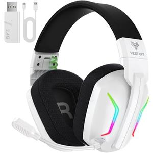 WESEARY WG1 Cuffie Gaming Wireless, 2,4 GHz Cuffie Gaming con Microfono per PS5, PS4, PC, Switch, Mac, Mobile, Cuffie per PS5 con Stereo, Cuffie Bluetooth Over Ear con Luce LED, Batteria da 50 Ore