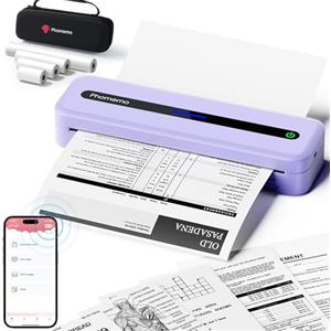 Phomemo M832 Kit Stampante Portatile A4, Stampante Termica Senza Fili Senza Inchiostro Compatibile con Smartphone e Laptop, Con Custodia per il Trasporto e 4 Rotoli di Carta Termica, Viola