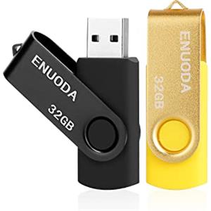 ENUODA 2 Pezzi 32GB Chiavetta USB Pennetta Girevole USB 2.0 Unità Memoria Flash per Archiviazione Dati con Luce LED (Nero Giallo)