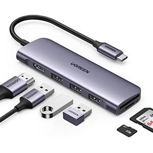 UGREEN Revodok Hub USB C HDMI 4K 6 in 1 Adattatore Type C Lettore di Schede SD TF Compatibile con MacBook PRO Air M2 M1, iPad, iPhone 16 Plus Max, Galaxy S24 (Grigio)