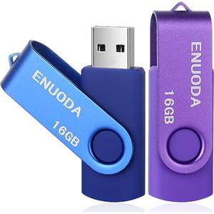 ENUODA 2 Pezzi 16GB Chiavetta USB Pennetta Girevole USB 2.0 Unità Memoria Flash per Archiviazione Dati con Luce LED (Viola Blu)