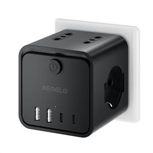 KEMELO Ciabatta Elettrica Multipresa con 4 Prese Universali 10/16A ITA e Schuko, Ciabatta Multipresa con 2 USB A+2 USB C,Presa Multipla Spina Piatta Salvaspazio con Interruttori per Casa, Ufficio Nero