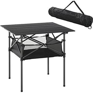 Outsunny Tavolo da Campeggio Picnic Pieghevole, Salvaspazio e Arrotolabile con Borsa da Viaggio, Nero 70x70x69cm