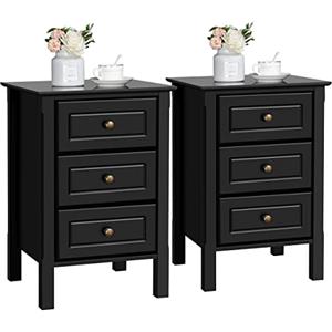 Yaheetech Set 2 Comodini Camera da Letto Comodino con 3 Cassetti Cassettiera Moderno Organizzatore da Letto Tavolino Cameretta Divano Salotto Soggiorno 40 x 40 x 60 cm Nero
