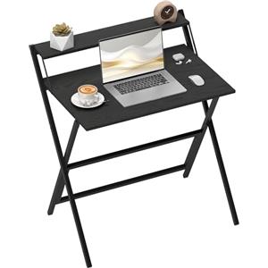 HOMCOM Scrivania Salvaspazio Pieghevole con Ripiano per Monitor, Tavolo per Computer Piccola e Richiudibile da Ufficio e Studio, in Acciaio, 81.5x62x86.5 cm, Nero