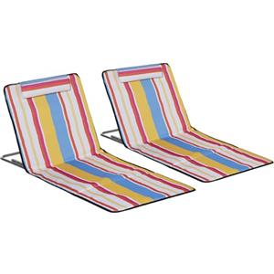Outsunny Set 2 Sdraio da Spiaggia con Schienale Regolabile su 5 Livelli, Poggiatesta e Borsa da Viaggio, Lettini Spiaggia Pieghevoli in Acciaio e PE, 124x53x35-45 cm, Multicolore
