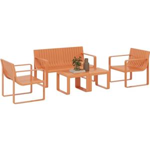 Outsunny Set da Giardino 5 Pezzi a Doghe con Divanetto, 2 Poltroncine e 2 Tavolini, Set da Esterno in Polipropilene, Impermeabile e Resistente ai Raggi UV, Arancione