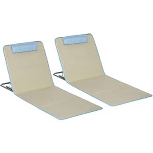 Outsunny Set 2 Lettini Sdraio con Schienale Regolabile su 5 Livelli, Poggiatesta e Borsa da Viaggio, Sdraio da Spiaggia Pieghevole in Acciaio e PE, 53x124x35-45 cm, Beige e Azzurro