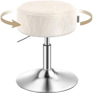 VASAGLE Sgabello da Trucco, Sedia per Toeletta, Regolabile in Altezza, Girevole a 360°, in PU, Seduta Spessa, per Camera da Letto Cucina Sala da Pranzo, Moderno, Bianco Crema LJB120W01