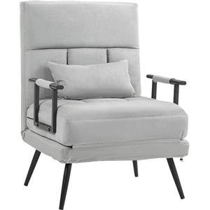 HOMCOM Poltrona Letto Singolo 3 in 1 con Cuscino e Schienale Regolabile in 5 Posizioni, Poltrona Pieghevole per Camera da Letto, in Acciaio e Poliestere, 71x71x97 cm, Grigio Chiaro
