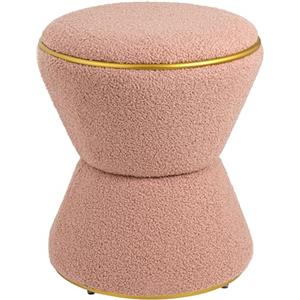 Baroni Home Pouf Poggiapiedi in Sherpa a Forma di Clessidra, Sgabello Imbottito Resistente per Interno per Camera da Letto, Soggiorno, 37x37x43 cm, Rosa