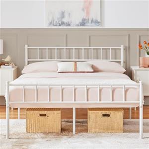 Yaheetech Struttura Letto Matrimoniale in Ferro Battuto a Doghe in Metallo 140 x 200 cm Testiera Semplice Bianco