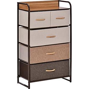 HOMCOM Mobile Cassettiera da Camera da Letto e Soggiorno, Cassettiera con 5 Cassetti Pieghevoli in Tessuto e Ripiano in MDF, 58x29x99cm, Multicolore