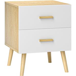 HOMCOM Comodino con 2 Cassetti in Legno, Comodino Camera da Letto da Salotto e Soggiorno, 40x40x50 cm, Rovere
