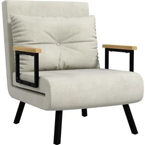 HOMCOM Divano Letto con Schienale Regolabile in 5 Livelli, Divano Letto Pieghevole con Cuscini per Soggiorno, in Tessuto Imbottito, Acciaio e Legno, 63x73x81 cm, Bianco crema