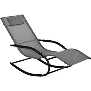 Outsunny Sdraio a Dondolo Gravità Zero per Esterno e Interno, Sdraio Relax in Metallo e Lettino Ergonomico in Texteline, Grigio