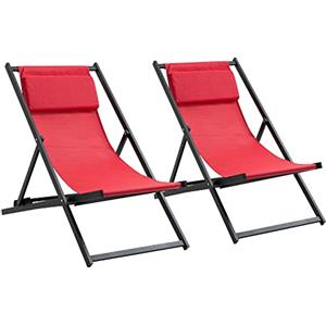 Outsunny Set 2 Sedie Poltrona Sdraio da Esterni, Pieghevoli e Reclinabili, in Alluminio, Rosso, 96.5 x 58 x 91.5cm