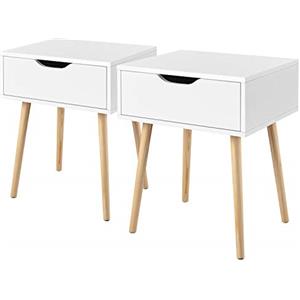 Yaheetech Set 2 Comodino Camera da Letto Bianco Comodino con Cassetto Gambe in Legno Mobiletto Organizzatore da Letto 48,5 x 41 x 57,5 cm Tavolini d'Appoggio Tavolino Lato Moderno da Divano Salotto