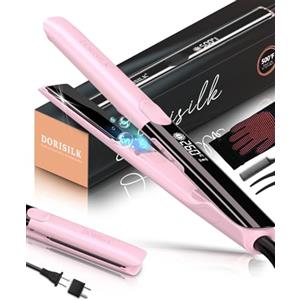 Dorisilk - Piastra professionale per capelli ad alta temperatura da 500 gradi, piastra in ceramica a riscaldamento rapido da 30 s, piastra e ferro arricciacapelli 2 in 1, piastra al plasma per (Rosa)